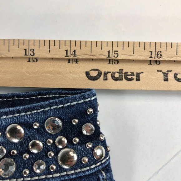 Miss Me Jeans Women's 27 Boot Cut Blue Stretch Denim Embellished Flap Pocket - Picture 16 of 16